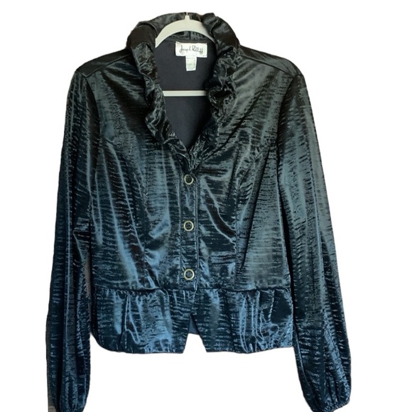 Joseph Ribkoff womens black jacket peplum moto blazer size 12 shiny Y2K office - Picture 1 of 17